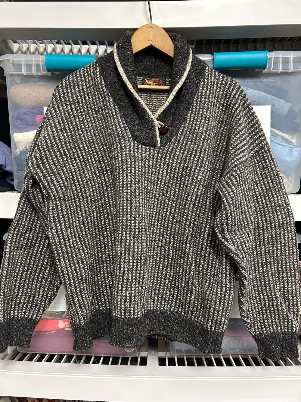 Vintage Shawl Collar Knit Sweater - Gray/Black
